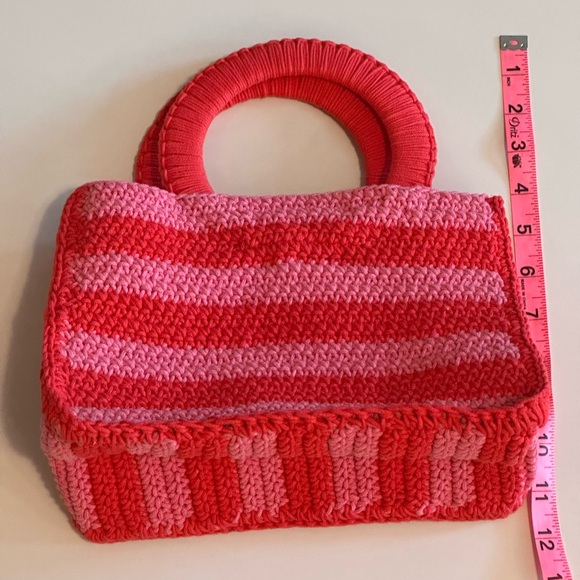 J. Crew Crocheted Pink & Red Striped Handbag - Picture 5 of 8